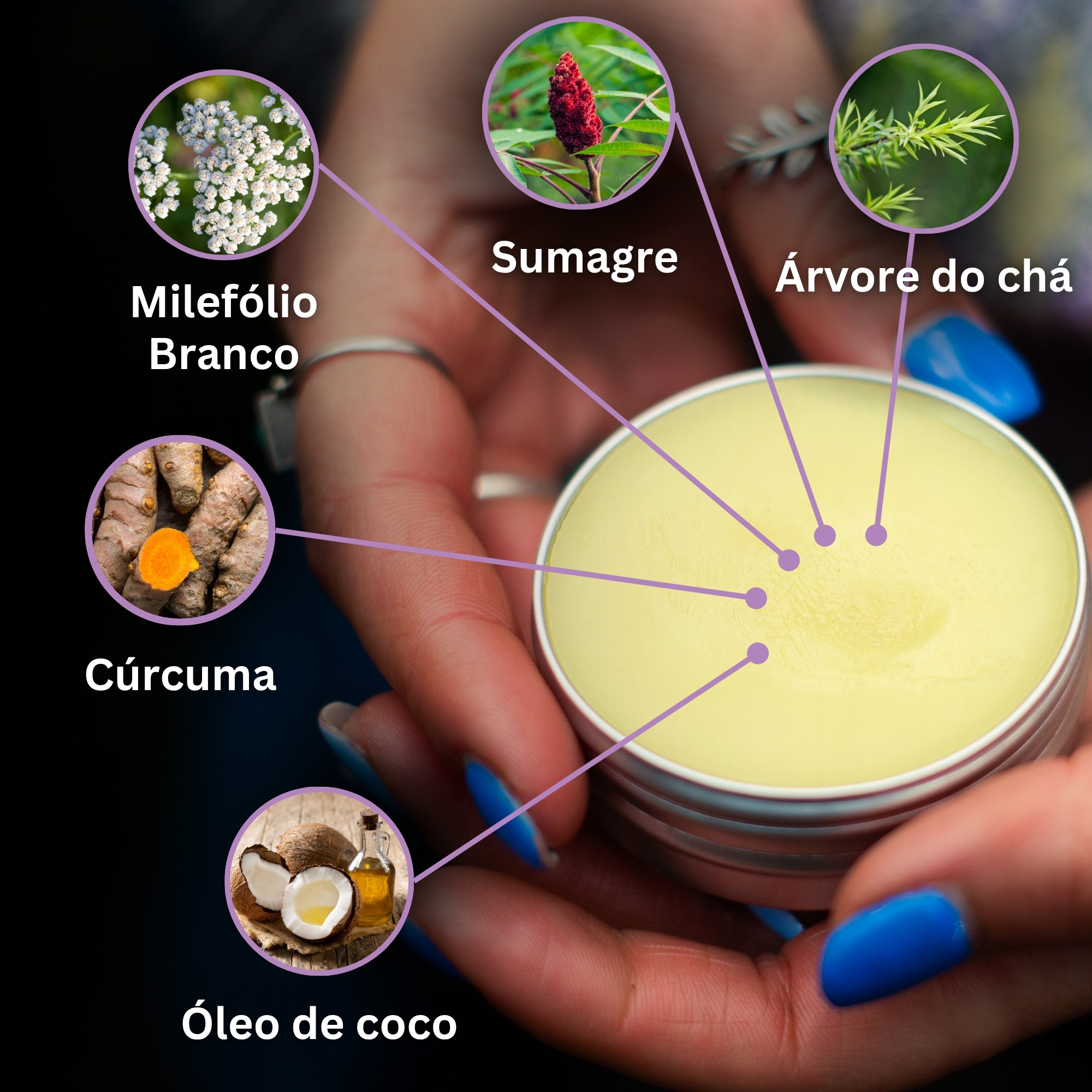 Pomada para Hemorróidas com Mil-folhas Brancas, Tetra e Cúrcuma - 40ml